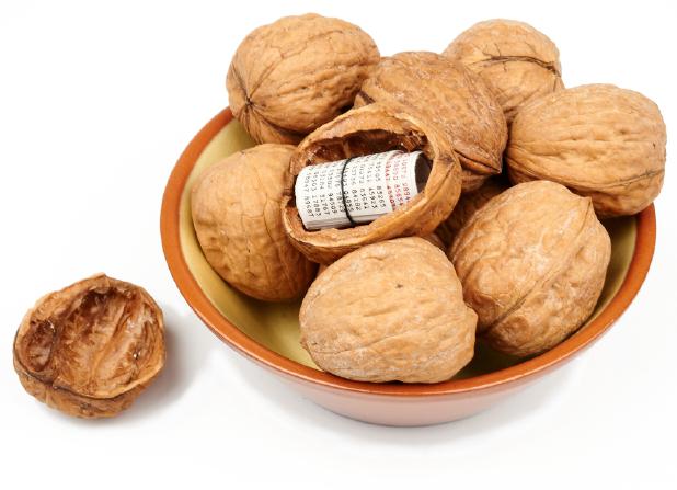 OTP booklets hidden inside a real walnut