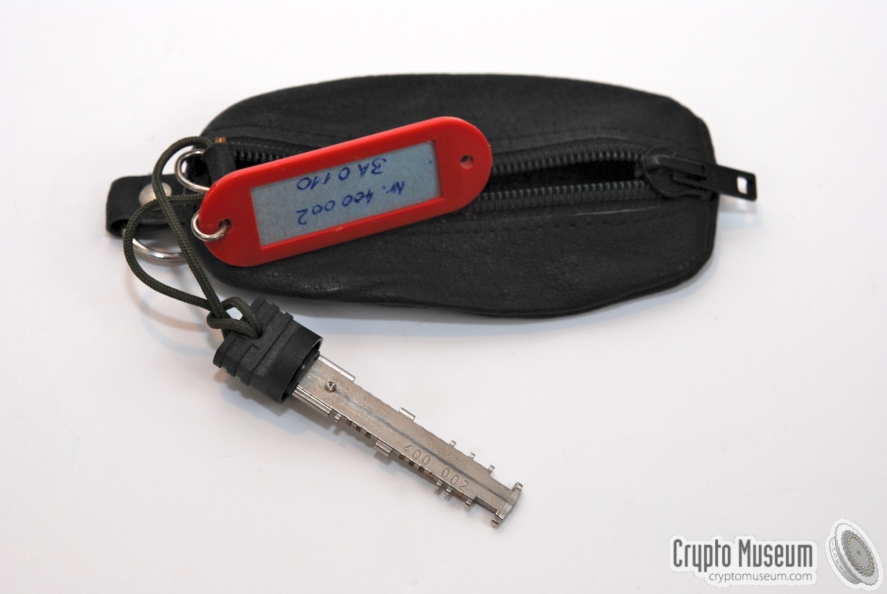 A typical ID key with ID label and storage wallet