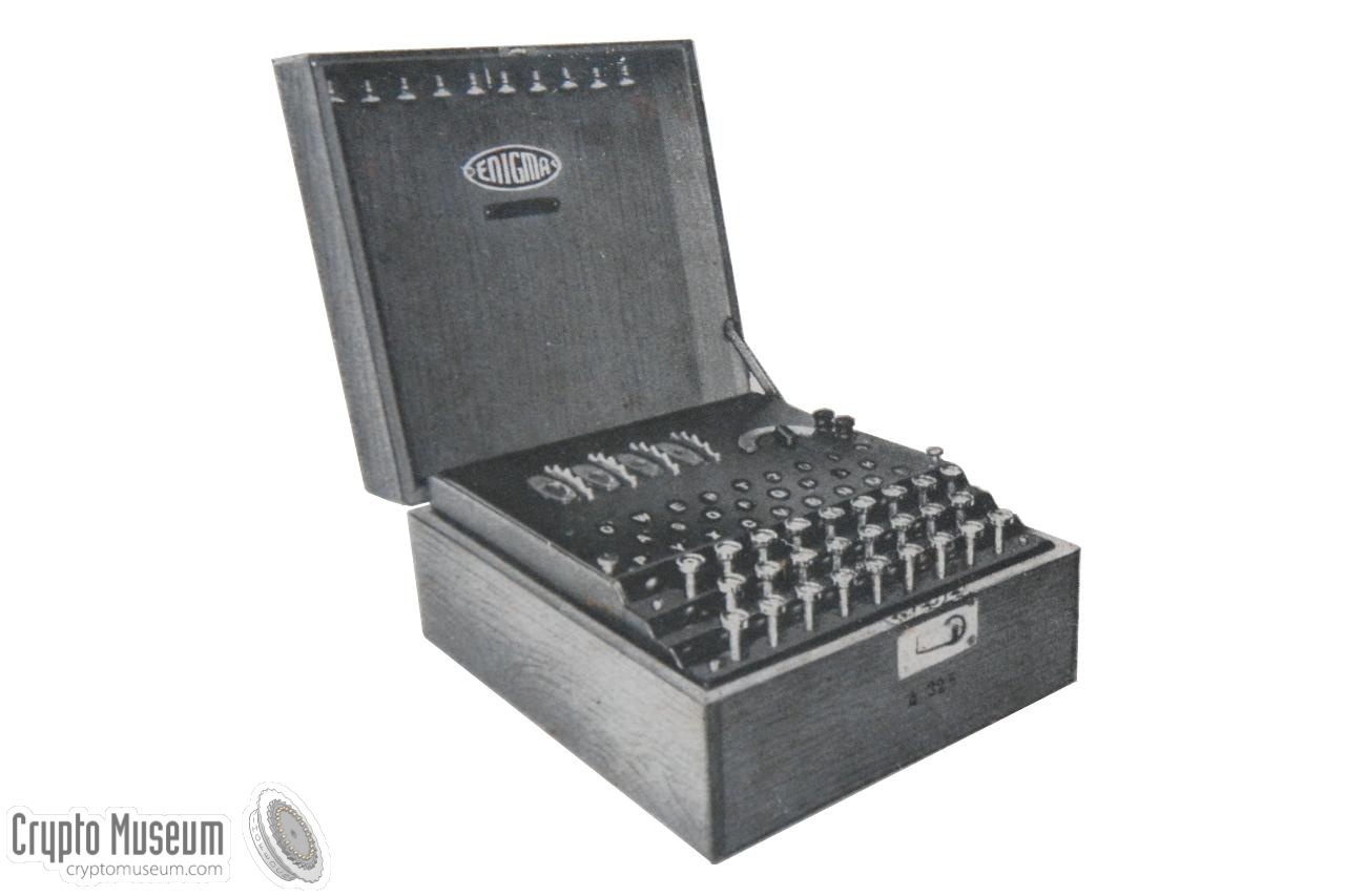 Close-up of the Enigma machine shown on the first page