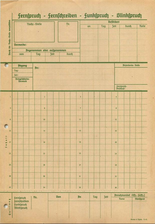 Standard A4 message form of 1941