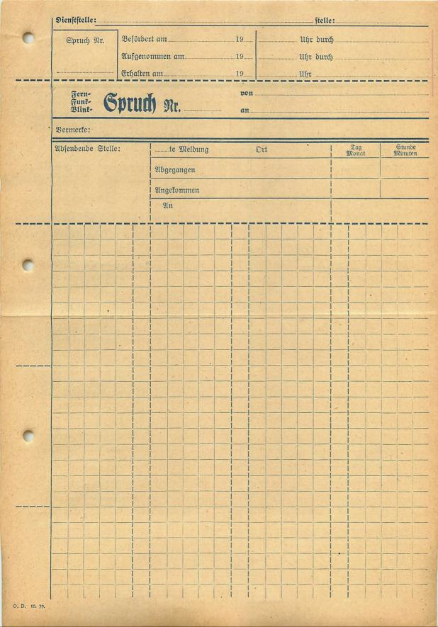 Standard A4 message form of 1939