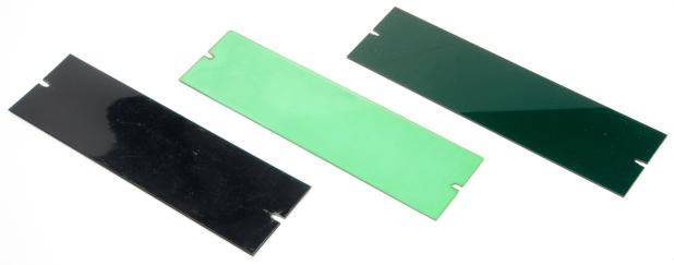 At the left an original 'proper' filter, at the centre the bad light-green filter. At the right a suitable reproduction.