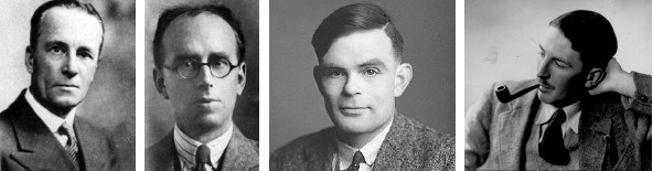 Some of the key players of Bletchley Park: Alastair Denniston, Dilly Knox, Alan Turing and Gordon Welchman