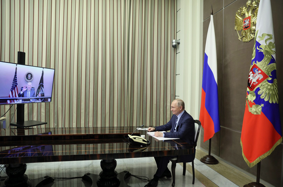 The Russian end of the call. Photograph: Kremlin via EPA. Obtained via [21].