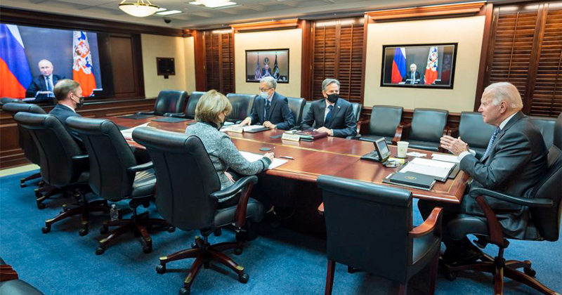 Biden in a video call with Putin on 7 December 2021. Photograph: The White House. Obtained via [21].