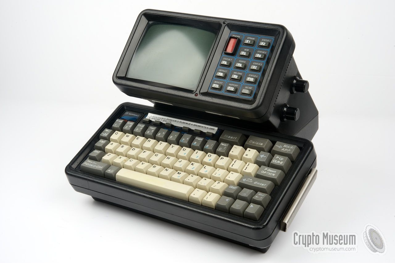 A Motorola MDT-9100-WS terminal equipped with a Philips Crypto module