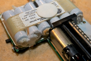 Leaking batteries causing damage to the printer mechanism of the PXP-40