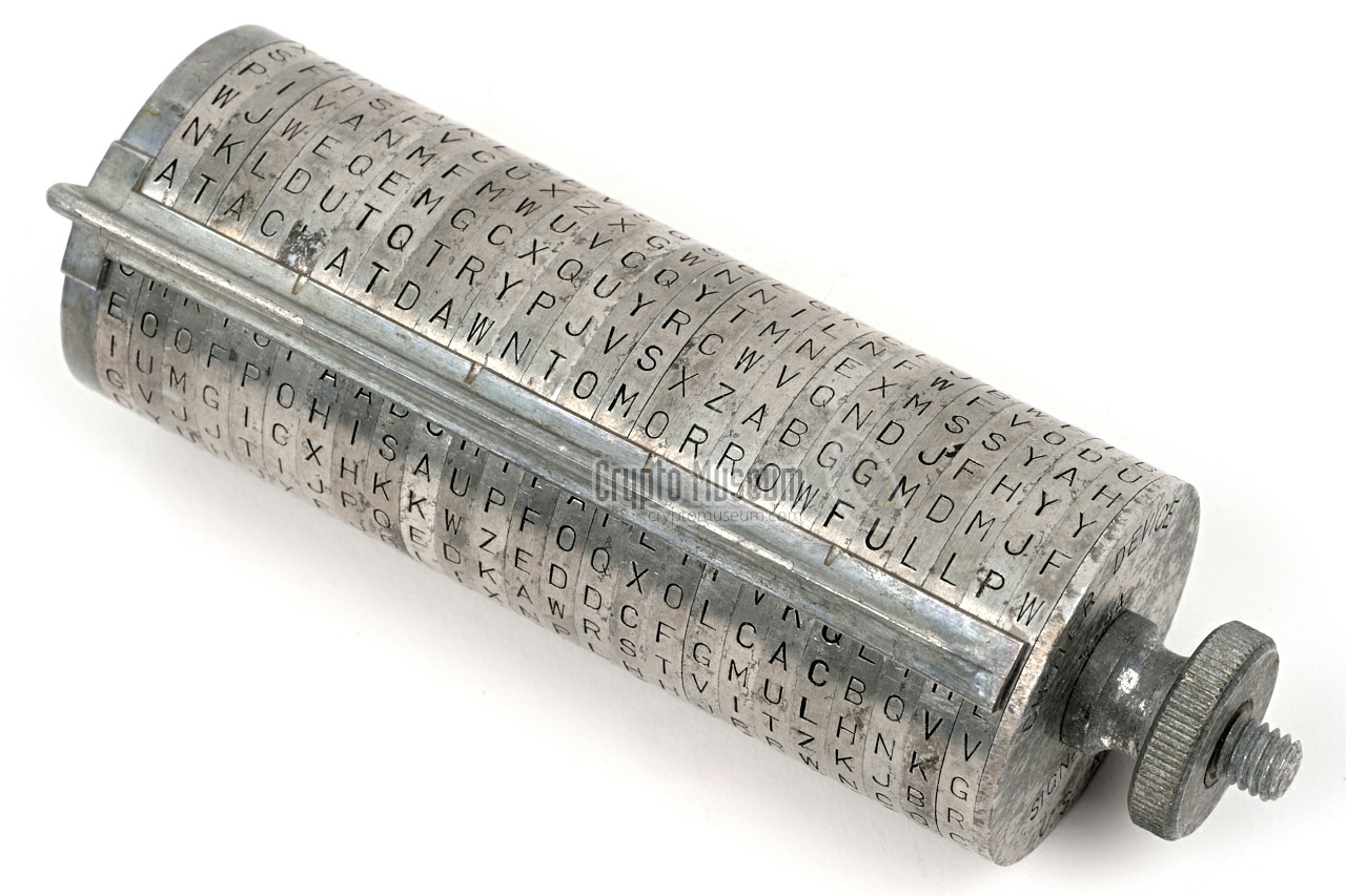 M-94 setup for the text 'ATTACK AT DAWN TOMORROW'