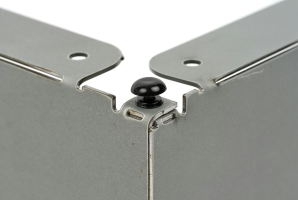 Lock the panels with a push-in rivet inserted from the bottom