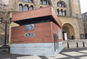 The Enigma container in from of the original university building where Rejewski, R�zycki and Zigalski studied mathematics