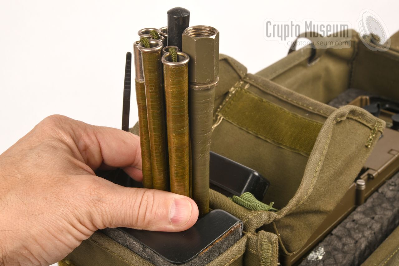 Antenna stowed in a pocket of the carrying case